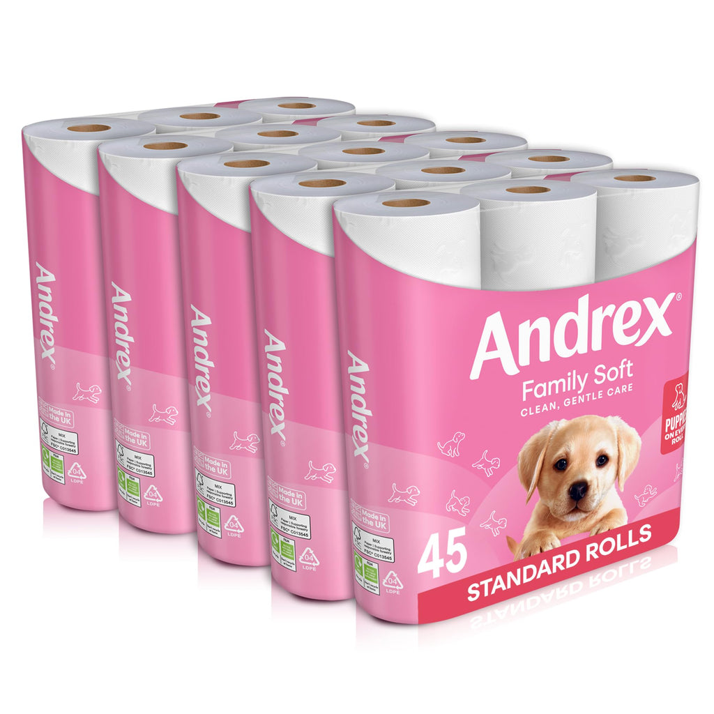 Andrex Family Soft Toilet Roll - 45 Toilet Rolls, Bulk Buy, Fragrance Free, FSC Certified - Good