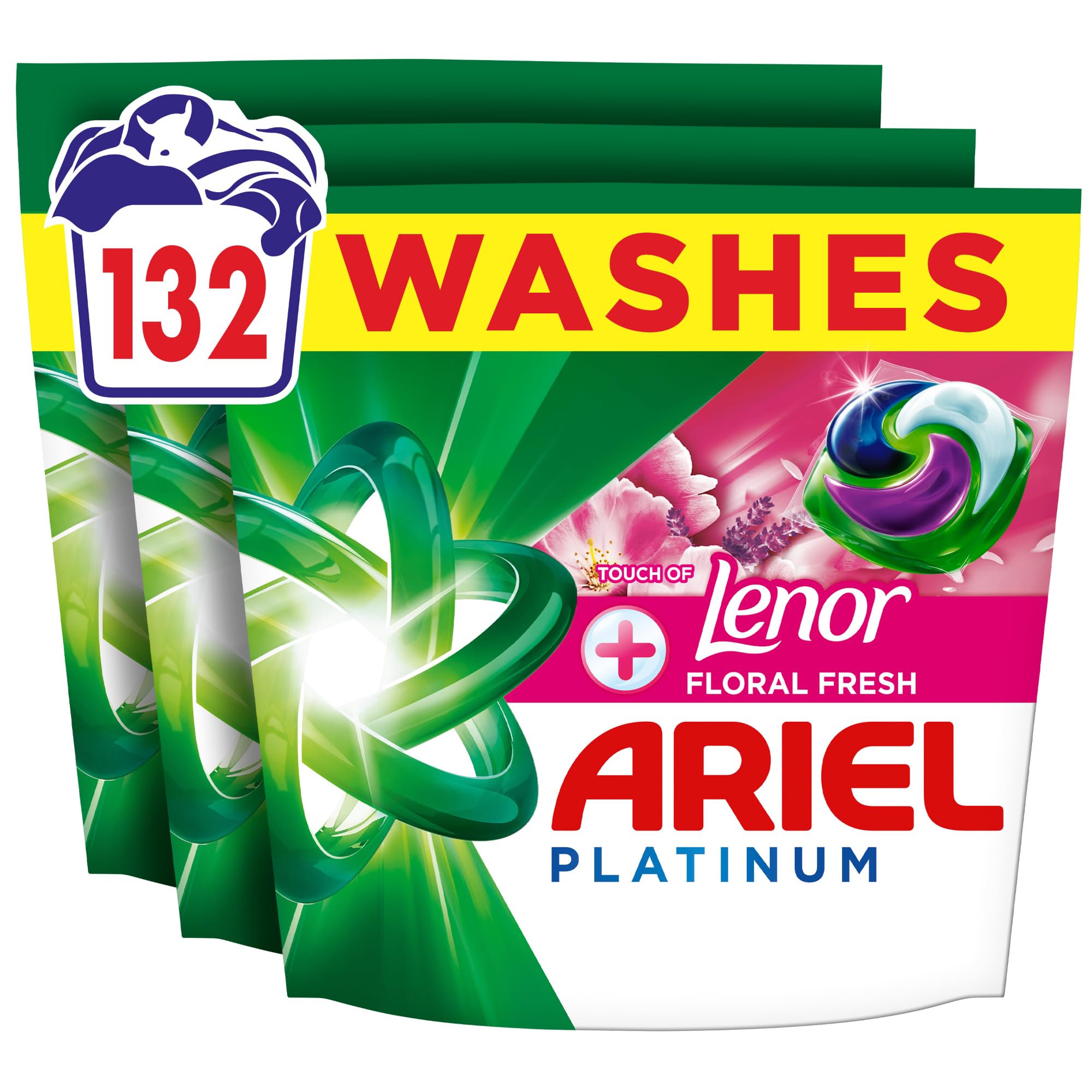Ariel Platinum PODS Washing Liquid Laundry Detergent Capsules - 3 x 44 Washes - Touch of Lenor Floral Fresh - 7-Day Freshness - Damaged Box