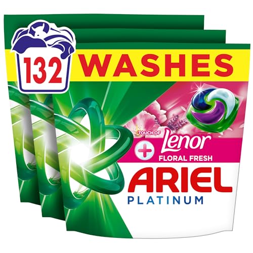 Ariel Platinum PODS Washing Liquid Laundry Detergent Capsules - 3 x 44 Washes - Touch of Lenor Floral Fresh - 7-Day Freshness - Damaged Box