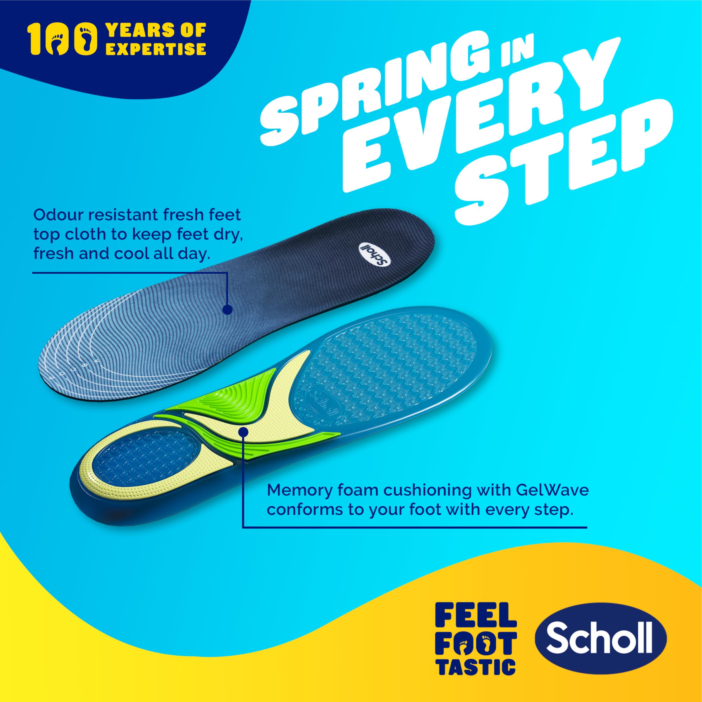 Scholl GelActiv Trainer Insoles Men's UK 7-12 - All Day Comfort Running Shoe Shock Absorption GelWave - New