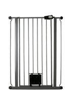 Bettacare Pet Gate with Lockable Cat Flap - 75-84cm Wide - 104cm Tall Slate Grey Dog Safety Barrier - Easy Fit Pressure Mounted - Very Good
