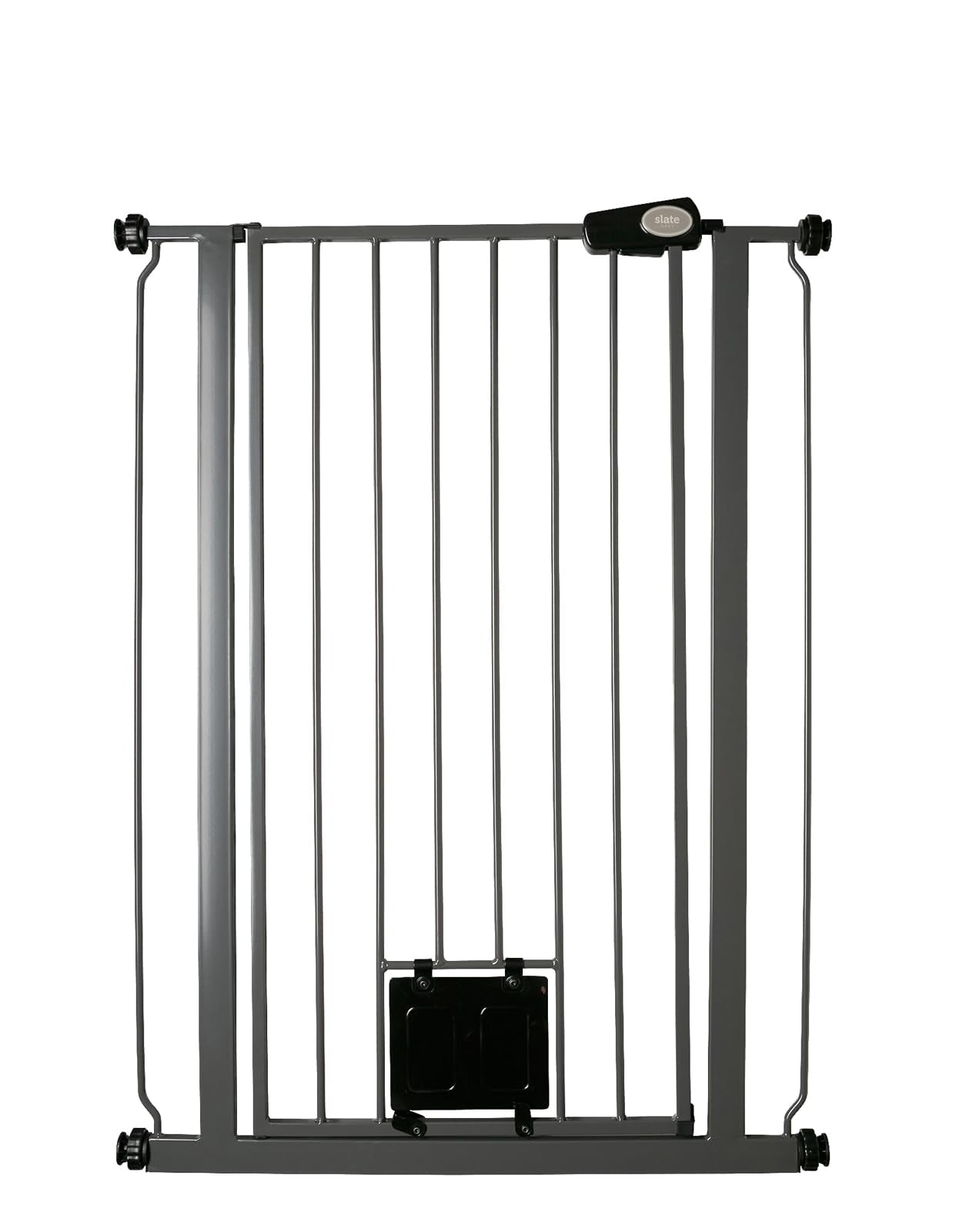Bettacare Pet Gate with Lockable Cat Flap - 75-84cm Wide - 104cm Tall Slate Grey Dog Safety Barrier - Easy Fit Pressure Mounted - Very Good