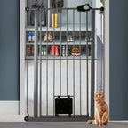 Bettacare Pet Gate with Lockable Cat Flap - 75-84cm Wide - 104cm Tall Slate Grey Dog Safety Barrier - Easy Fit Pressure Mounted - Very Good