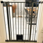Bettacare Pet Gate with Lockable Cat Flap - 75-84cm Wide - 104cm Tall Slate Grey Dog Safety Barrier - Easy Fit Pressure Mounted - Very Good