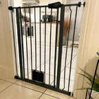 Bettacare Pet Gate with Lockable Cat Flap - 75-84cm Wide - 104cm Tall Slate Grey Dog Safety Barrier - Easy Fit Pressure Mounted - Very Good