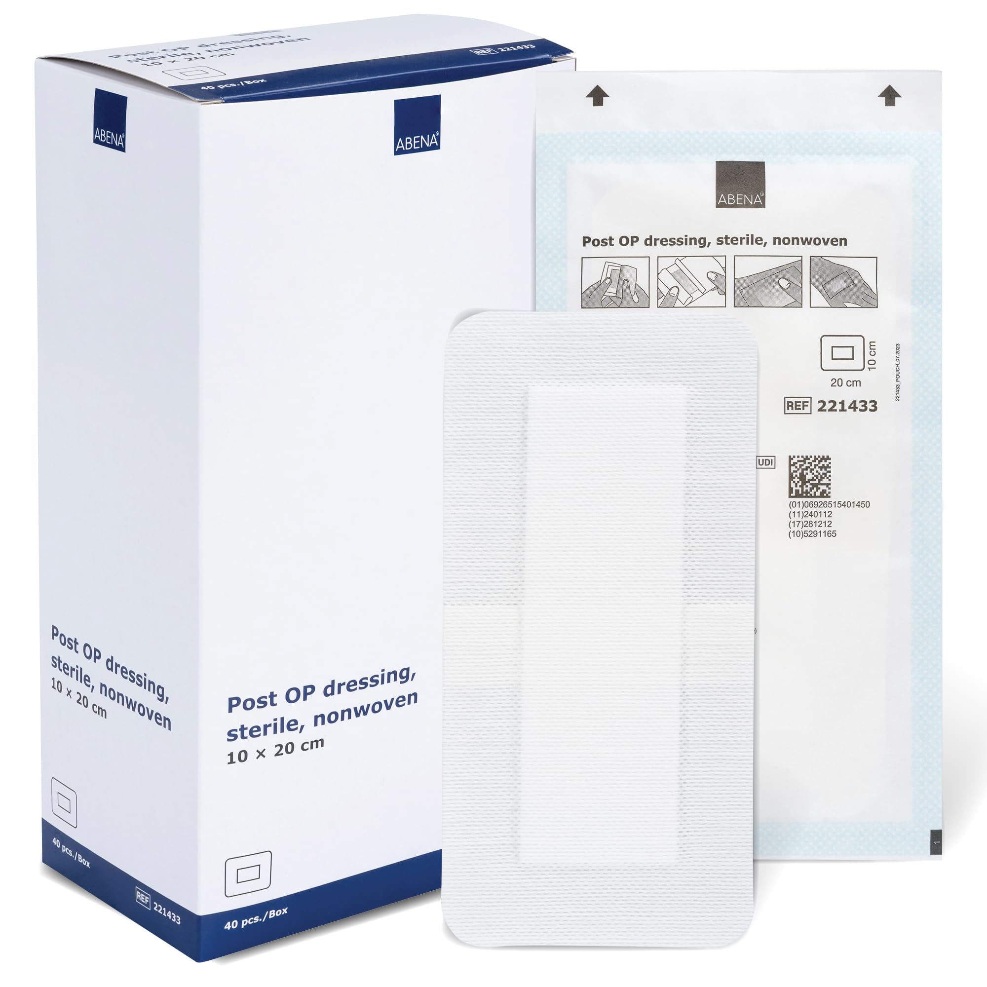 ABENA Post Operation Dressing - 10x20cm - Pack of 40 Sterile Adhesive Non-Woven Plaster - Wound Care, Cuts, Abrasions - Latex Free - Damaged Box