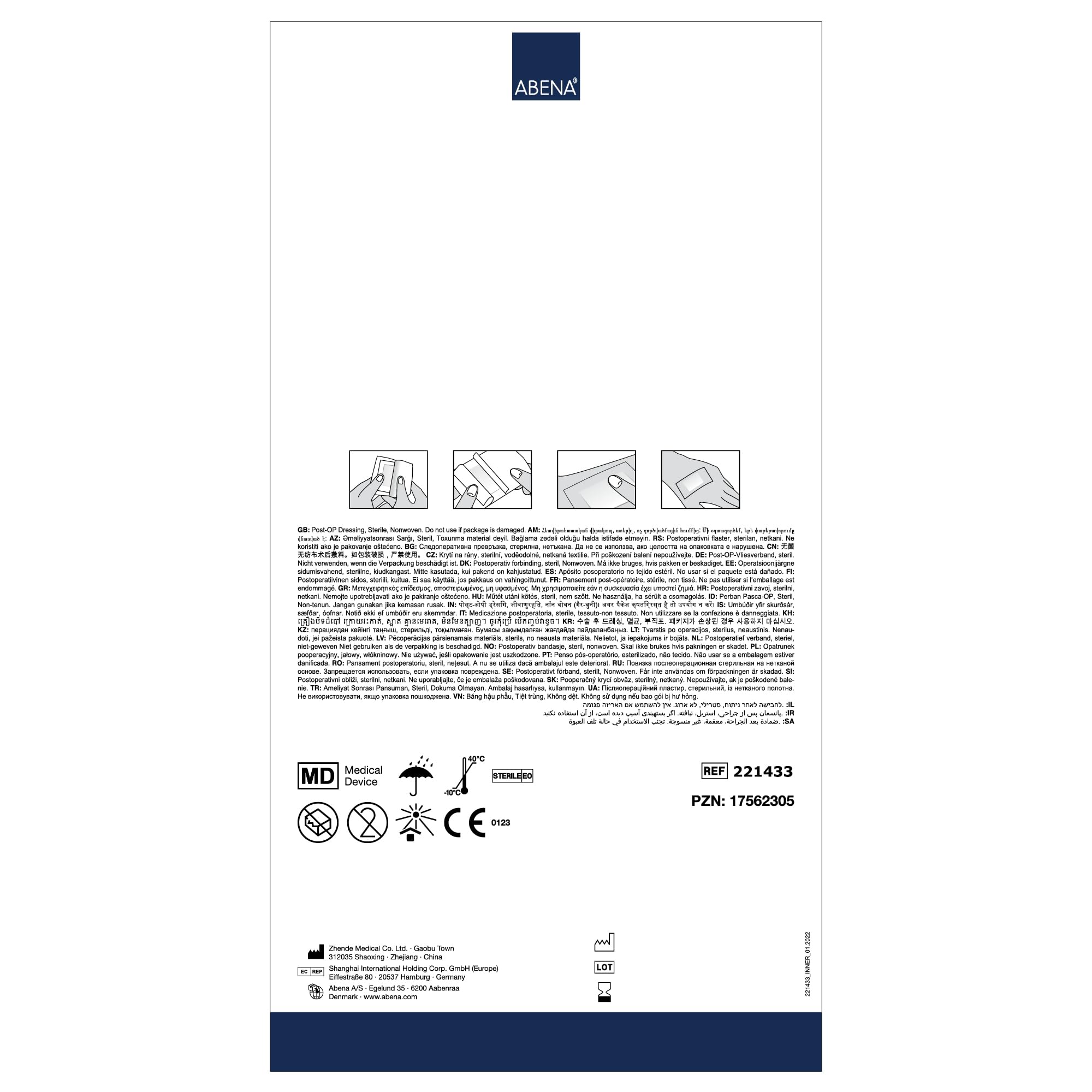 ABENA Post Operation Dressing - 10x20cm - Pack of 40 Sterile Adhesive Non-Woven Plaster - Wound Care, Cuts, Abrasions - Latex Free - Damaged Box