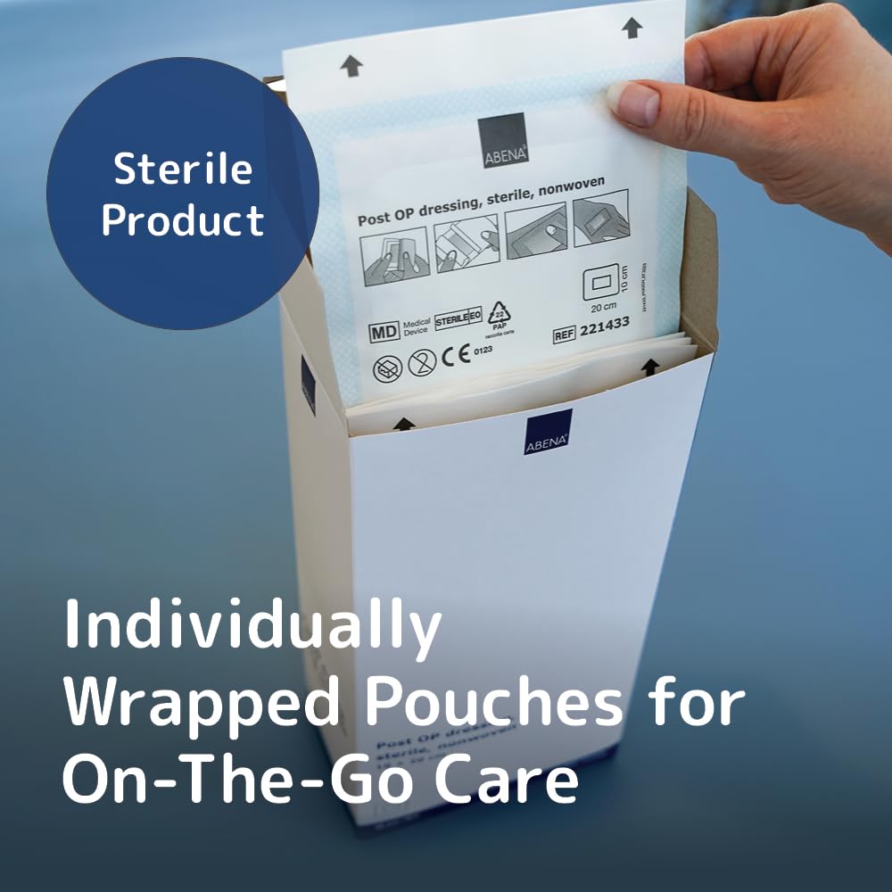 ABENA Post Operation Dressing - 10x20cm - Pack of 40 Sterile Adhesive Non-Woven Plaster - Wound Care, Cuts, Abrasions - Latex Free - Damaged Box
