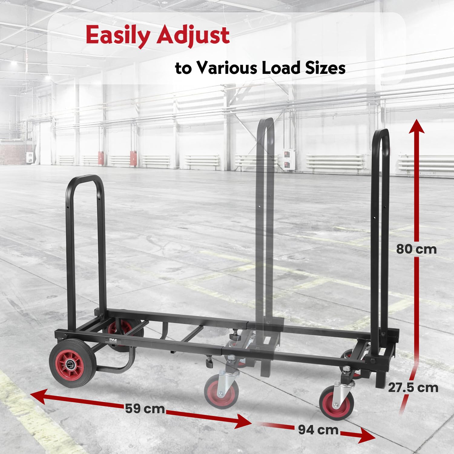 Pyle Folding Equipment Cart - Heavy Duty 8-in-1 Sack Truck, Platform Trolley with R-Trac Wheels, Black - Very Good