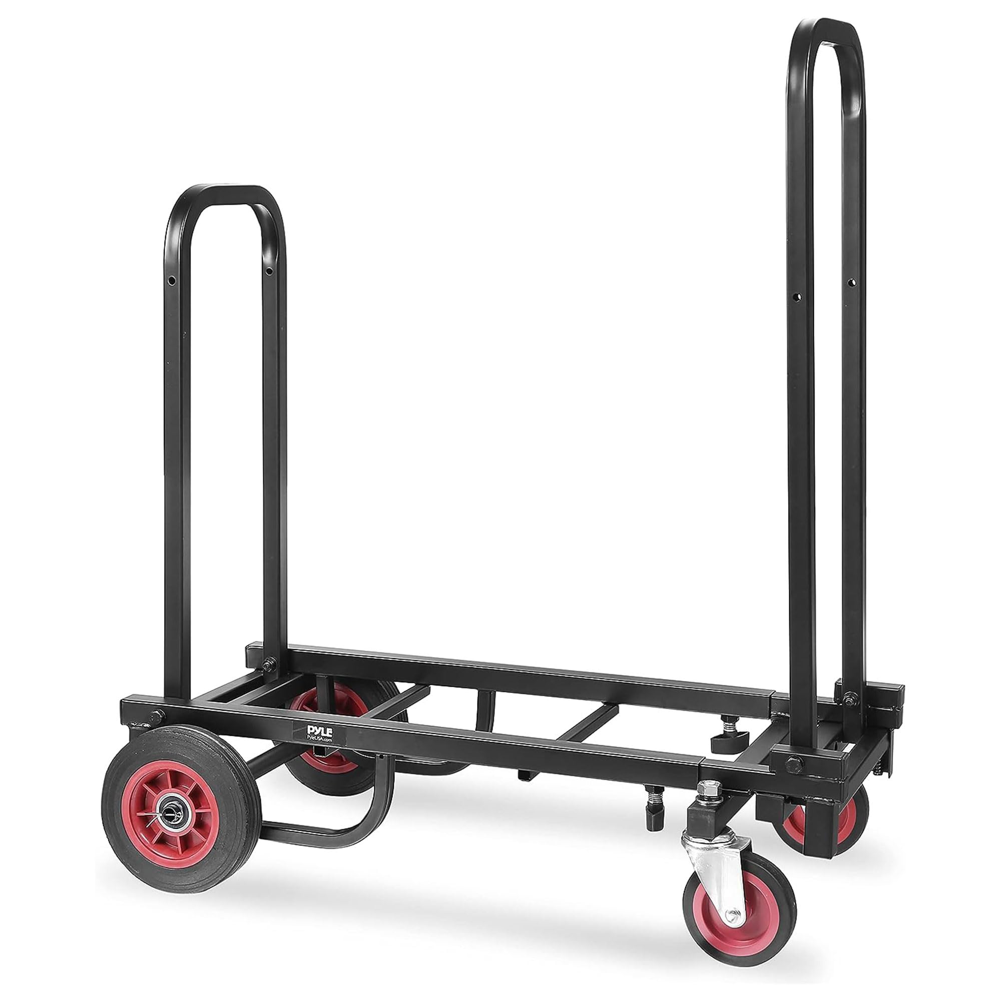 Pyle Folding Equipment Cart - Heavy Duty 8-in-1 Sack Truck, Platform Trolley with R-Trac Wheels, Black - Very Good