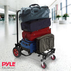 Pyle Folding Equipment Cart - Heavy Duty 8-in-1 Sack Truck, Platform Trolley with R-Trac Wheels, Black - Very Good
