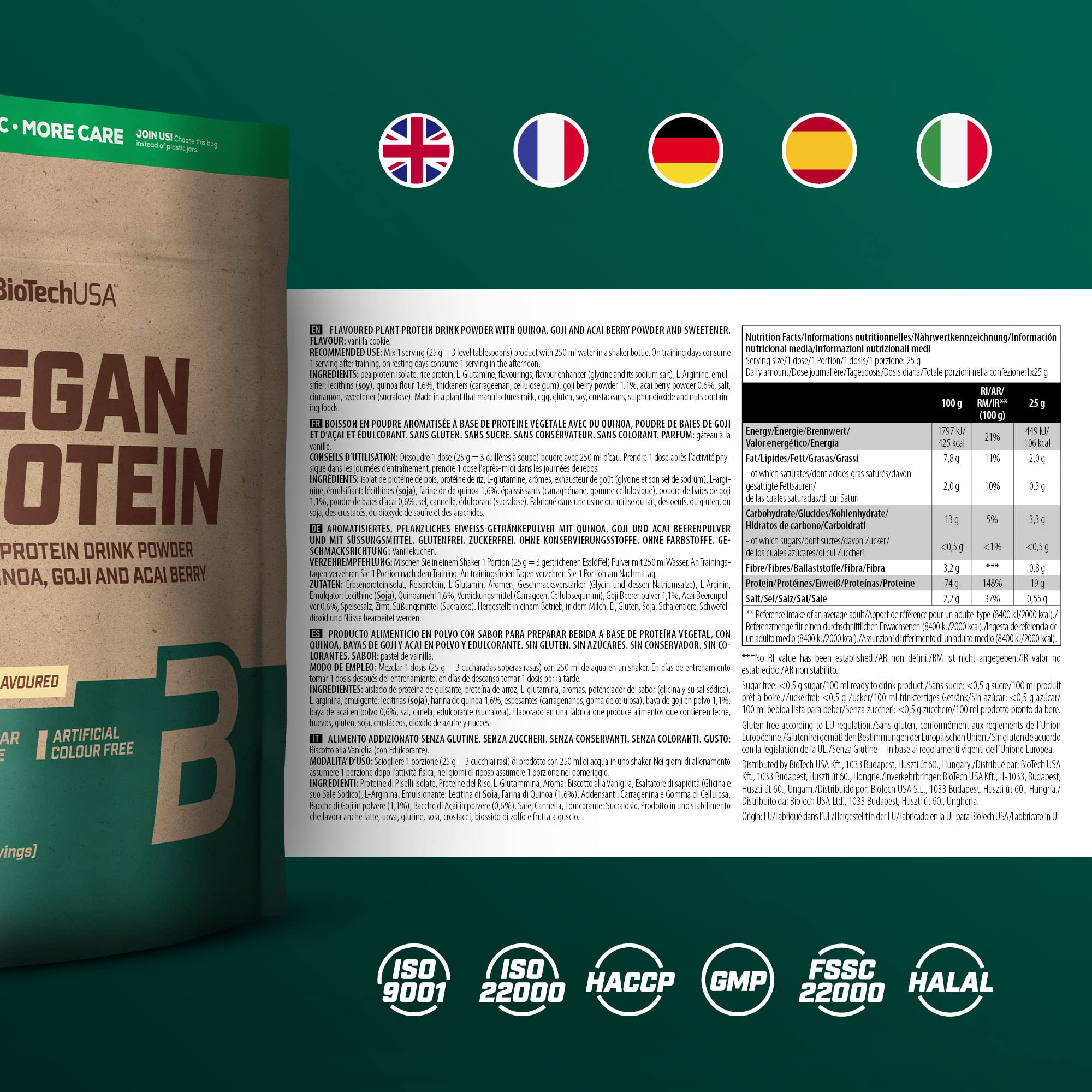 BioTechUSA Vegan Protein Powder - Rice & Pea Blend, Superfoods, Amino Acids - 2kg Vanilla Cake - Sugar/Lactose/Gluten-Free - New - BBE 03/2029