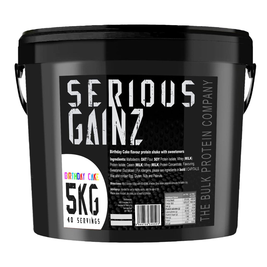 Serious Gainz, 5kg (40 Servings) - Mass Gainer Protein Powder, ~27g Protein, ~460 Calories, ~74g Carbs - Weight Gainer Shake with Whey Isolate & Oat Flour - Post-Workout Recovery - Banana - New - BBE 03/2029