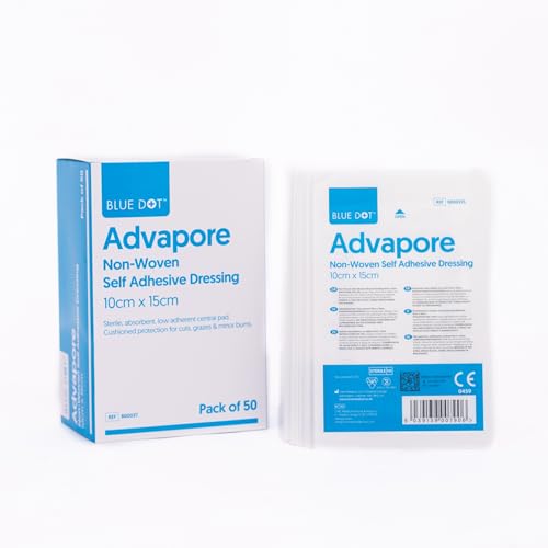 Blue Dot Advapore Fabric Non-Woven Self Adhesive Wound Dressing 50-Piece Set, 10 cm x 15 cm Size - Damaged Box