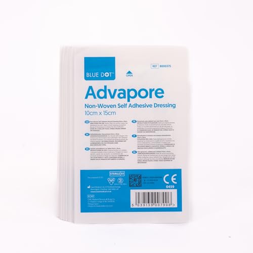 Blue Dot Advapore Fabric Non-Woven Self Adhesive Wound Dressing 50-Piece Set, 10 cm x 15 cm Size - Damaged Box