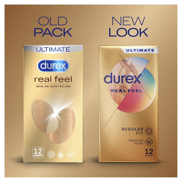 Durex Real Feel Condoms, 12s, Regular Fit, Latex Free, Extra Silicone Lube, Easy On Shape - New - BBE 02/2028
