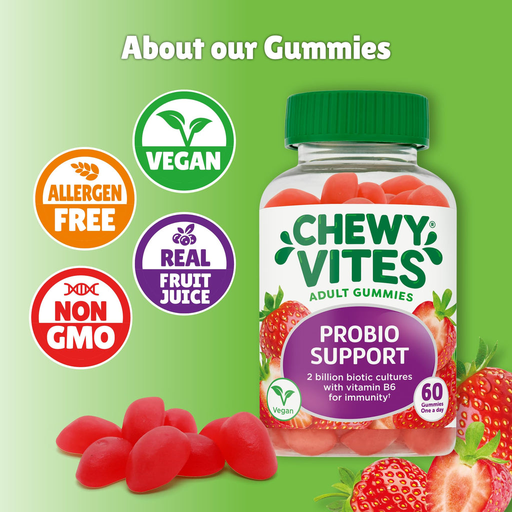 Chewy Vites Adult Probio Support, Gut Health & Vitamin Gummies, 60 Count - New - BBE 09/2025