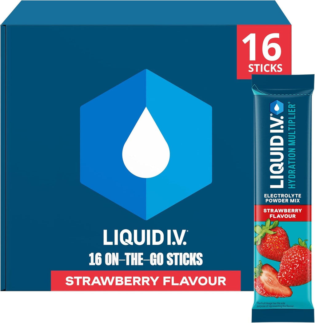 Liquid I.V. Hydration Multiplier Electrolyte Mix, Strawberry, 16 Sticks - Damaged Box - BBE 09/2027