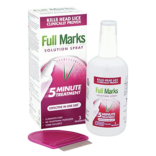Full Marks Head Lice Solution Spray 150ml - Fast & Effective Nit Treatment with Comb, Kills Nits, Safe for Kids - New - BBE 05/2027