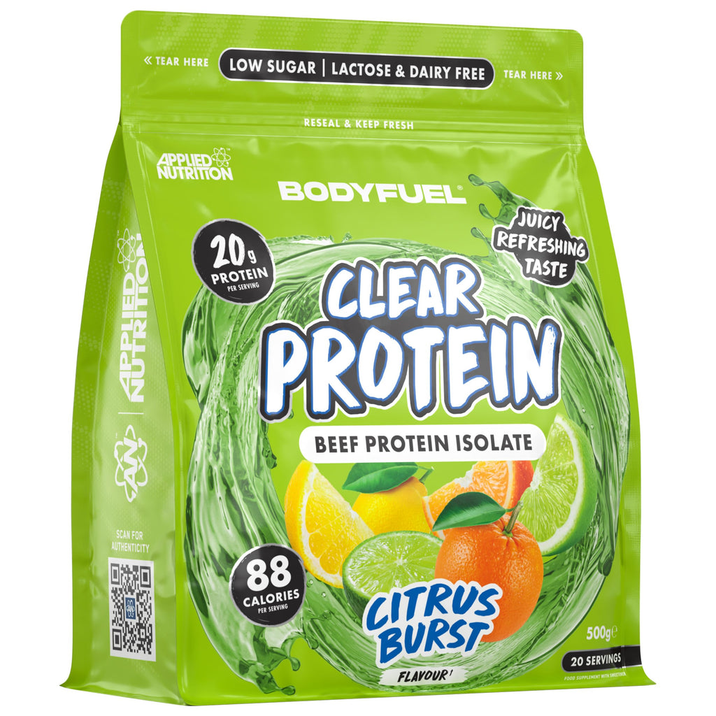 BodyFuel Clear Protein Beef Isolate 500g Citrus Burst - Low Sugar Lactose-Free Muscle Support 20 Servings - New - BBE 01/2028