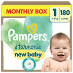 Pampers Harmonie N Nappies Size 1, 180 Count Monthly Pack, 2-5kg, Gentle Skin Protection - New