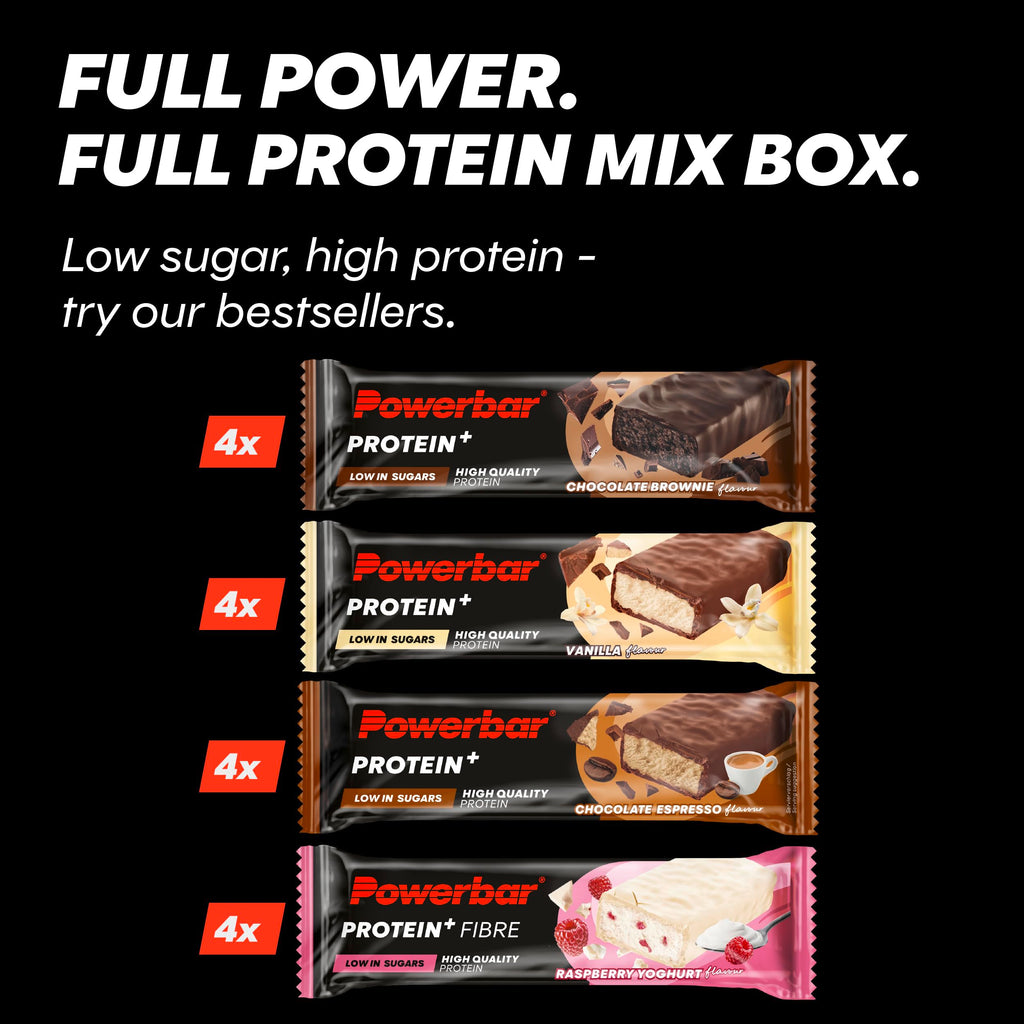 Powerbar - Protein Plus - Low Sugar Multiflavour Box - 16x35g - Protein bars with fibre - Damaged Box - BBE 04/2026