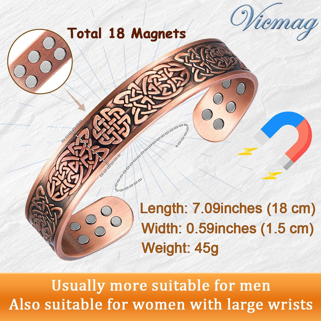 Vicmag Magnetic Copper Bracelet for Men - 18pcs 3800 Gauss Magnets Bangle - New