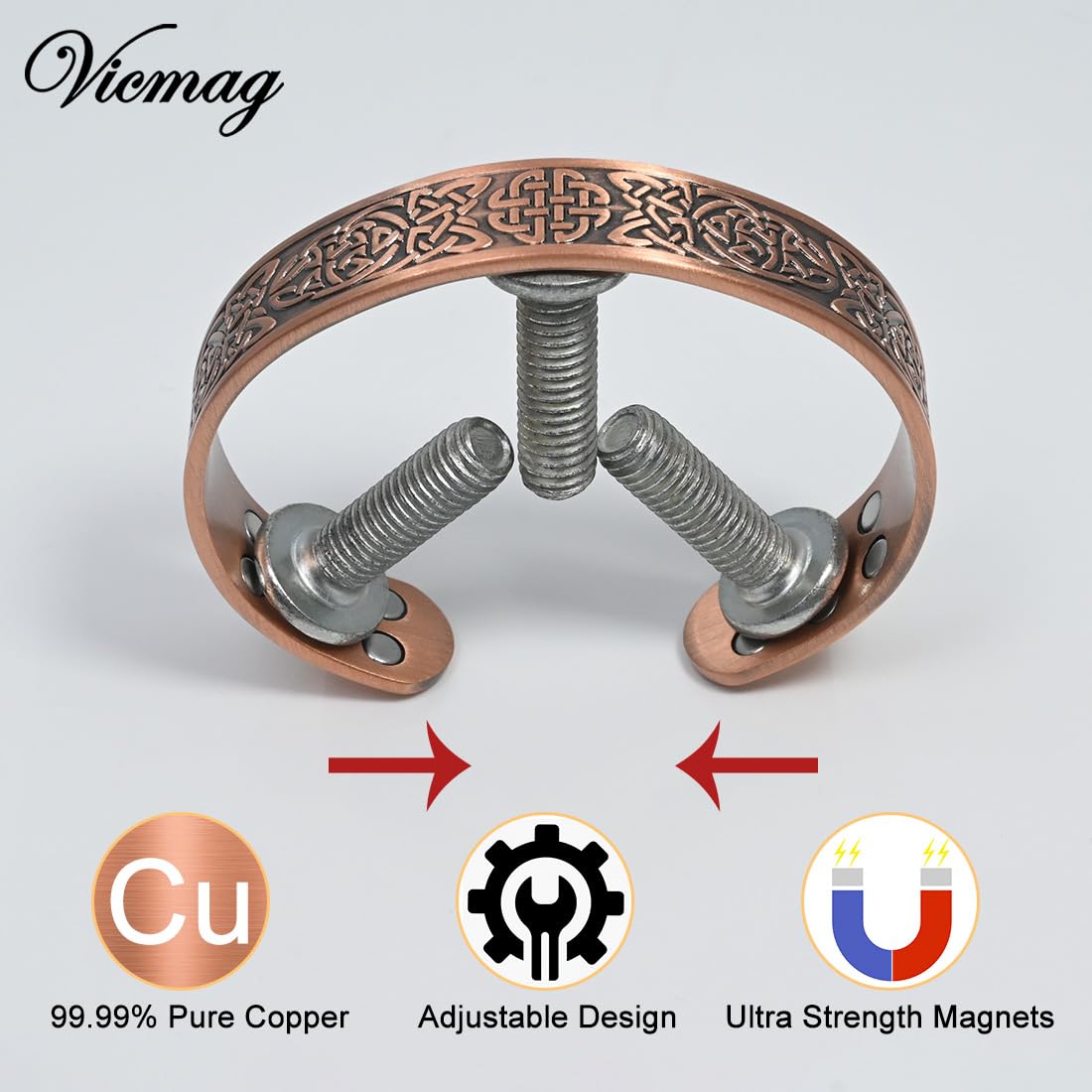 Vicmag Magnetic Copper Bracelet for Men - 18pcs 3800 Gauss Magnets Bangle - New