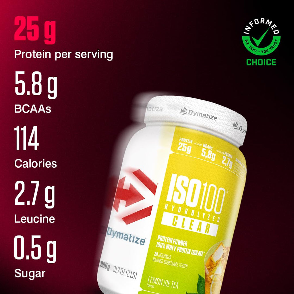Dymatize ISO 100 Hydrolized Clear Lemon Ice Tea 900g Whey Protein Powder - New - BBE 04/2026