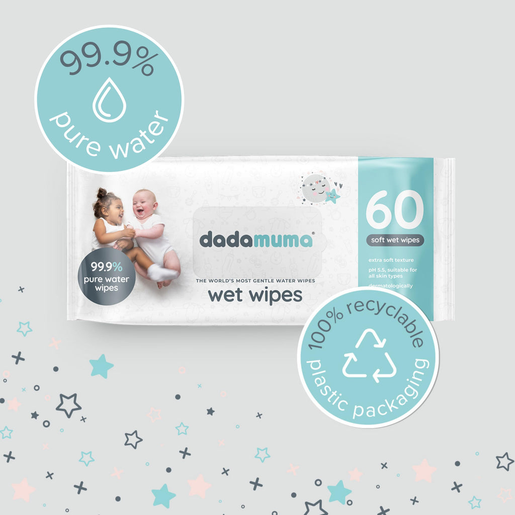 Dadamuma - 99.9% Pure Water Baby Wipes (12 x 60 Wipes), Gentle with Newborn Skin, Natural Ingredients, Allergy UK Approved, Plastic-Free, Biodegradable, Eco-Friendly (Unscented) - Damaged Box - BBE 07/2026