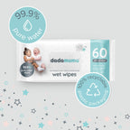 Dadamuma - 99.9% Pure Water Baby Wipes (12 x 60 Wipes), Gentle with Newborn Skin, Natural Ingredients, Allergy UK Approved, Plastic-Free, Biodegradable, Eco-Friendly (Unscented) - Damaged Box - BBE 07/2026
