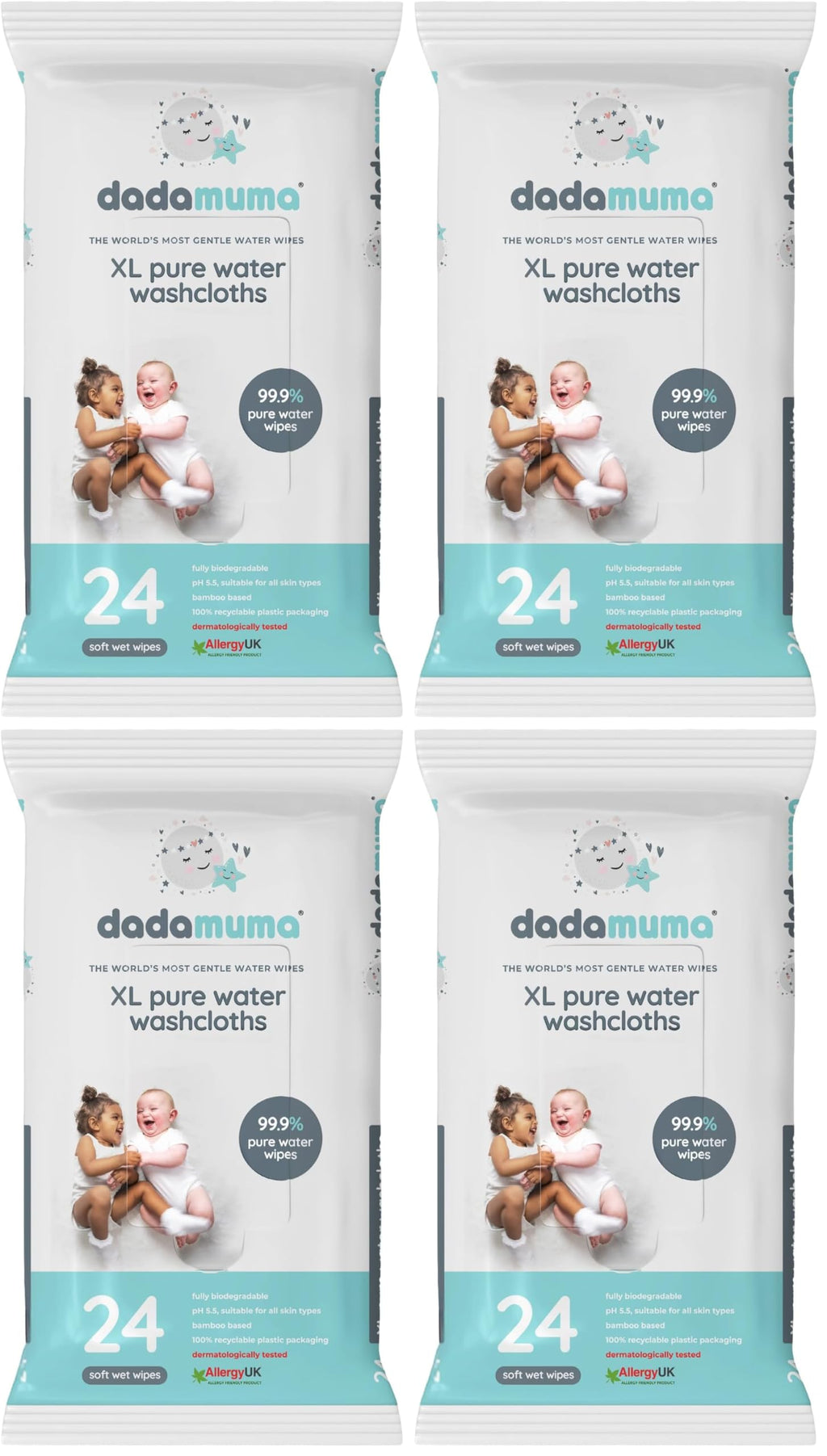 Dadamuma - 99.9% Pure Water Baby Wipes (12 x 60 Wipes), Gentle with Newborn Skin, Natural Ingredients, Allergy UK Approved, Plastic-Free, Biodegradable, Eco-Friendly (Unscented) - Damaged Box - BBE 07/2026