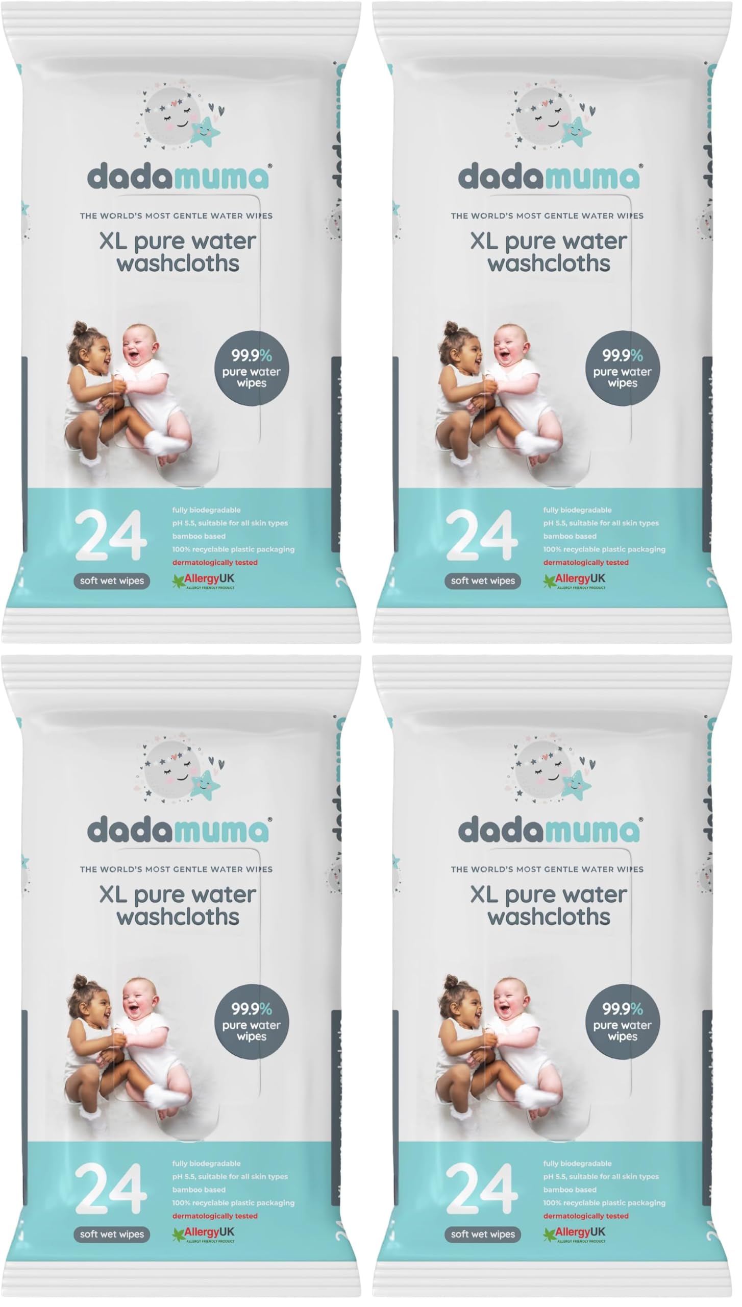 Dadamuma - 99.9% Pure Water Baby Wipes (12 x 60 Wipes), Gentle with Newborn Skin, Natural Ingredients, Allergy UK Approved, Plastic-Free, Biodegradable, Eco-Friendly (Unscented) - Damaged Box - BBE 07/2026