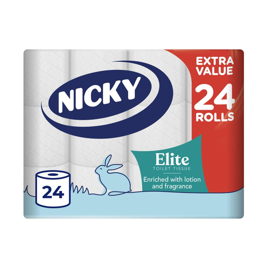 Nicky Elite Toilet Roll 24-Pack 3-Ply - Soft White Toilet Tissue - New