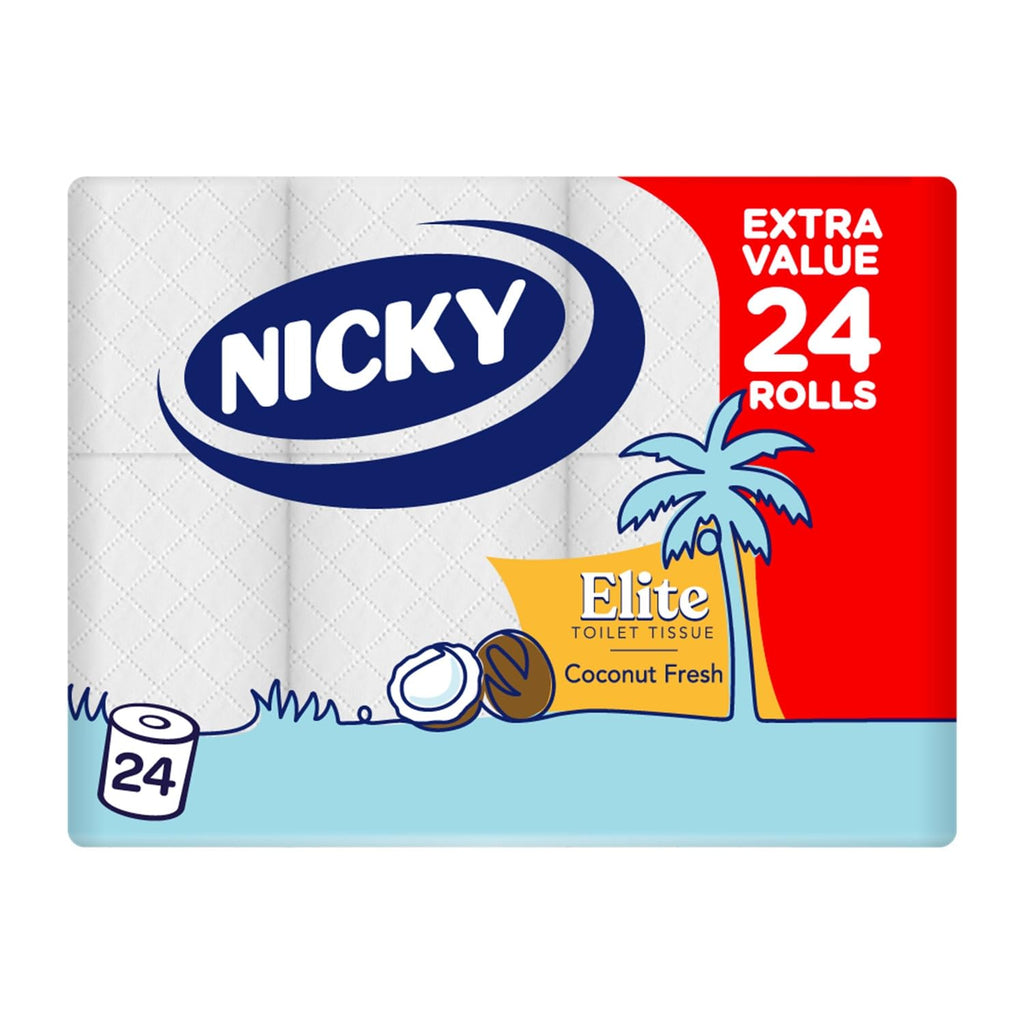 Nicky Elite Toilet Roll 24-Pack 3-Ply - Soft White Toilet Tissue - New