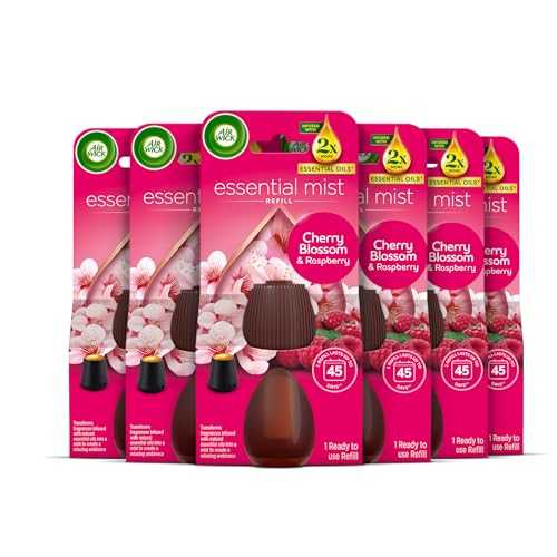Air Wick Essential Mist Cherry Blossom & Raspberry Refill 6 x 20ml - Air Freshener Scented Oil Diffuser Twin Pack - New