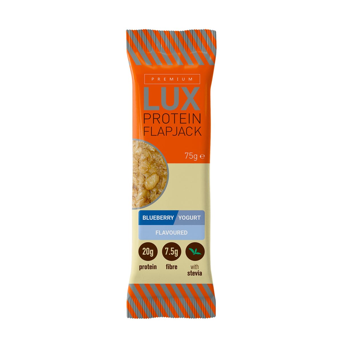 Premium LUX Protein Flapjack Bars - High Protein, Low Sugar Snack - Bodybuilding Warehouse - Blueberry Yogurt (24 x 75g) - New - BBE 09/2027