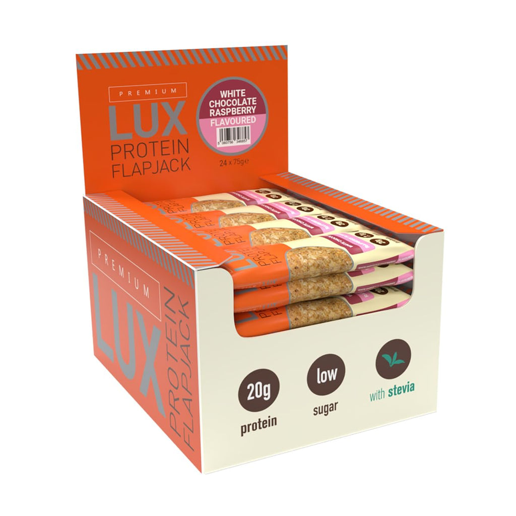 Premium LUX Protein Flapjack Bars - High Protein, Low Sugar Snack - Bodybuilding Warehouse - Blueberry Yogurt (24 x 75g) - New - BBE 09/2027
