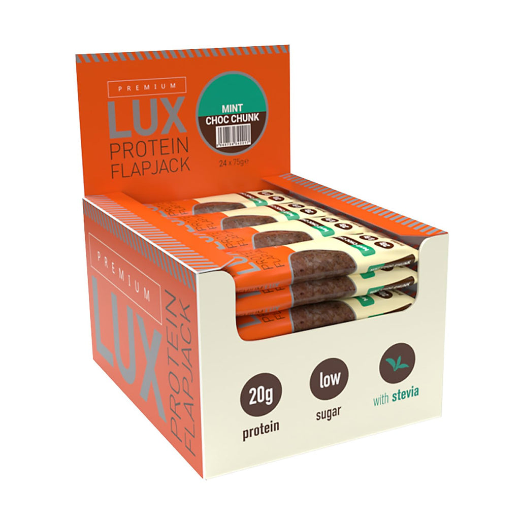 Premium LUX Protein Flapjack Bars - High Protein, Low Sugar Snack - Bodybuilding Warehouse - Blueberry Yogurt (24 x 75g) - New - BBE 09/2027