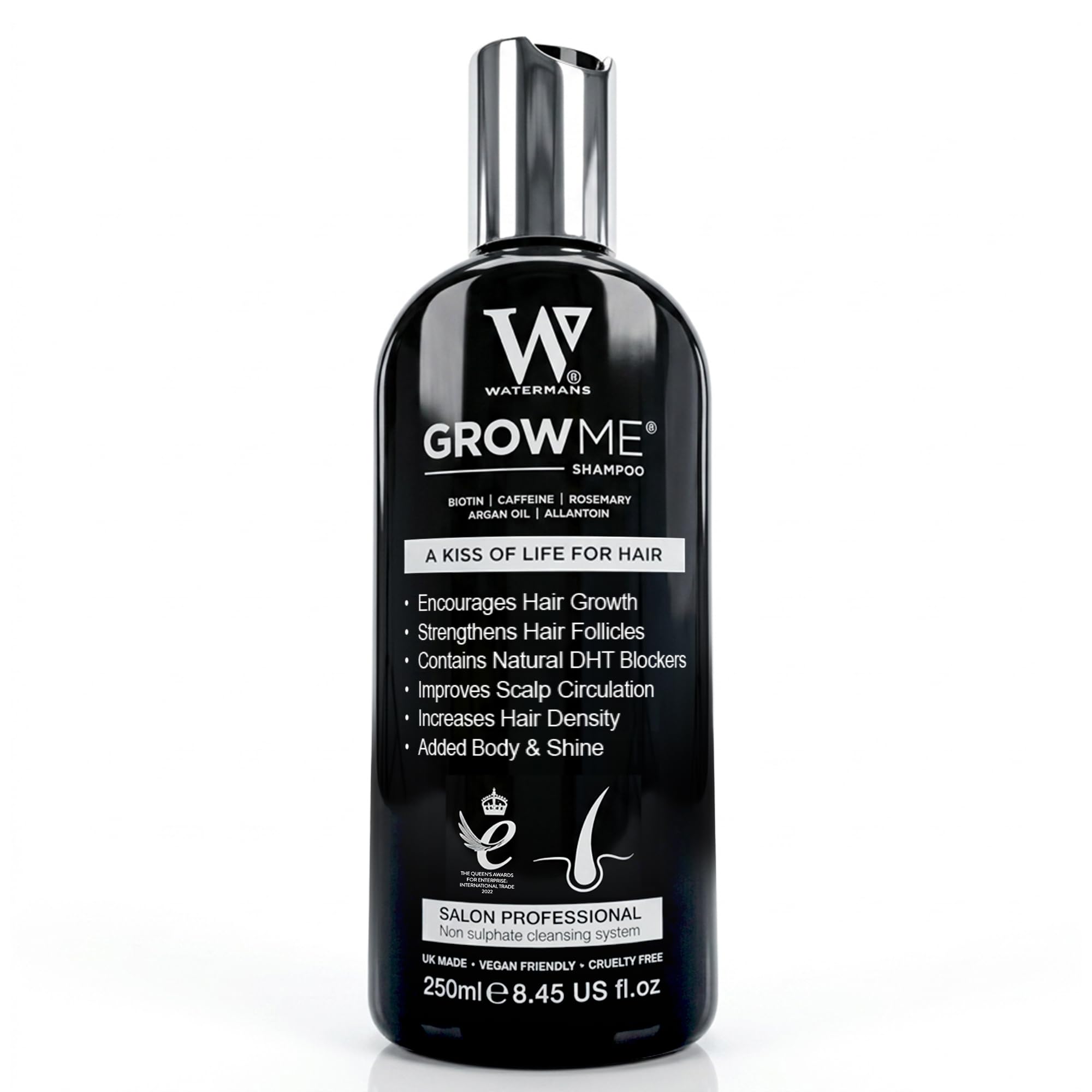 Watermans Grow Me(R) Hair Growth Shampoo - Not just a Caffeine Shampoo we include Biotin, Argan Oil, Rosemary, Niacinamide. Hair Thickening Treatment for Women & Men with progressed thinning. - New