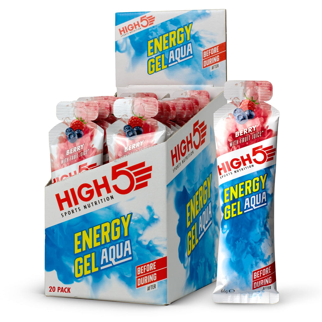 HIGH5 Energy Gel Aqua - Quick Release Sports Gels to Power Muscles for Peak Performance - Natural Fruit Juice & Caffeine-Free - Energy Boost for Running, Cycling and Endurance (Berry, 20 x 66g) - New - BBE 01/2027