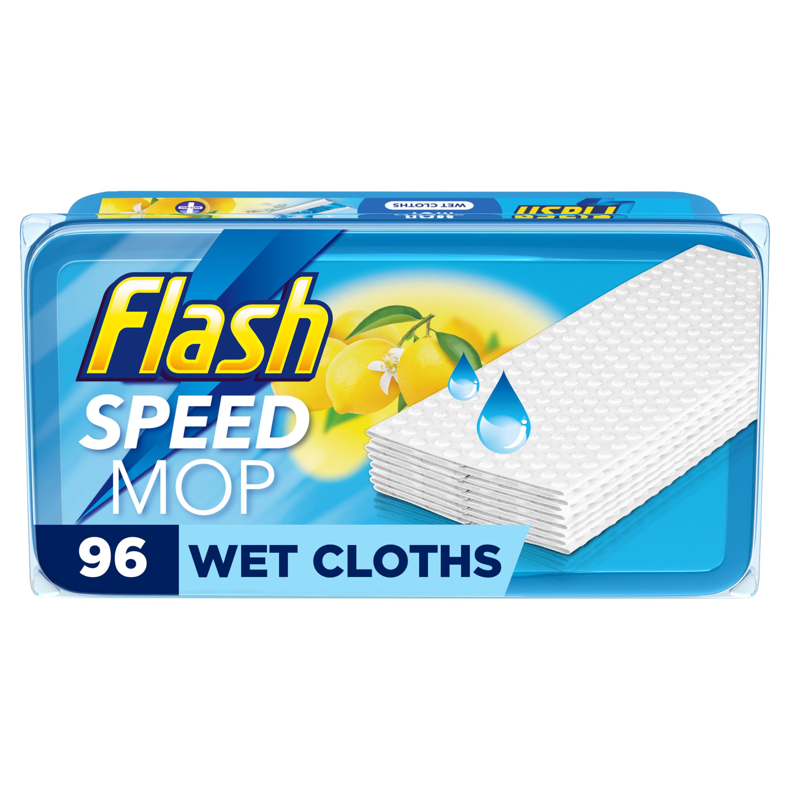 Flash Speedmop Wet Mop Floor Cleaner Refill Wipes, 96 Cloths (24x4), Refills Lemon Scented, For A Fast & Easy Clean - New