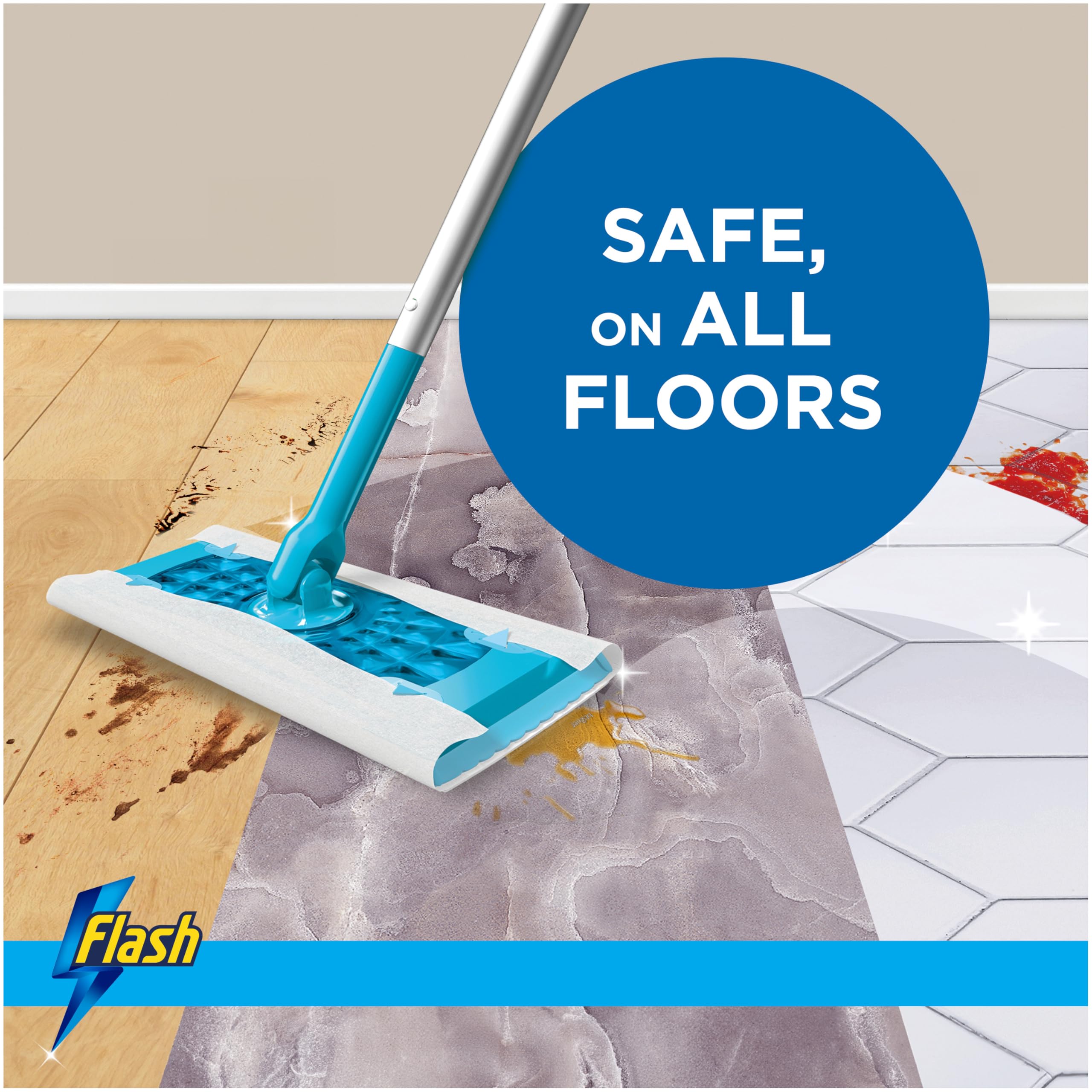 Flash Speedmop Wet Mop Floor Cleaner Refill Wipes, 96 Cloths (24x4), Refills Lemon Scented, For A Fast & Easy Clean - New