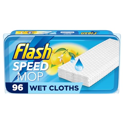 Flash Speedmop Wet Mop Floor Cleaner Refill Wipes, 96 Cloths (24x4), Refills Lemon Scented, For A Fast & Easy Clean - New
