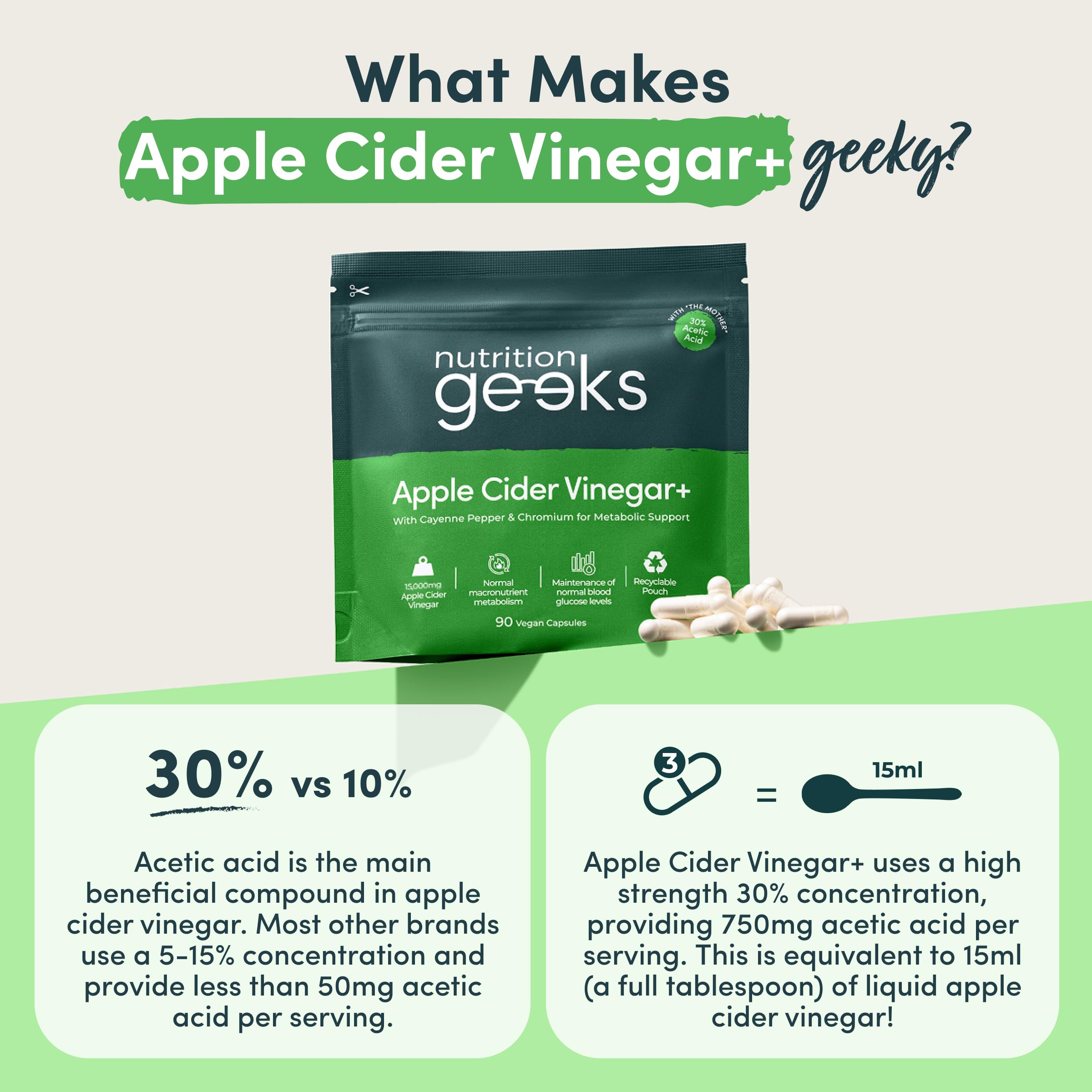 Apple Cider Vinegar Capsules 15,000mg with Mother, 30% Acetic Acid, Chromium & Cayenne Pepper - 90 Vegan ACV Pills - New - BBE 01/2029