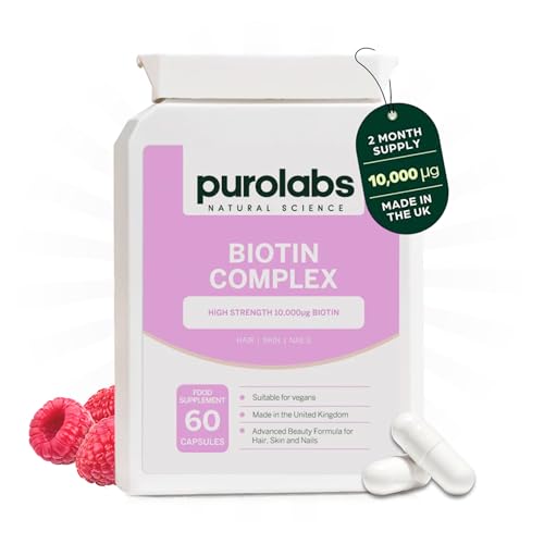 Purolabs Biotin Hair Growth Supplement 10,000g - Hair Vitamins for Men & Women - Vitamin B7 Tablets for Skin & Nails with Zinc & Selenium - 60 Vegan Capsules - Made in The UK by Purolabs - New - BBE 06/2028