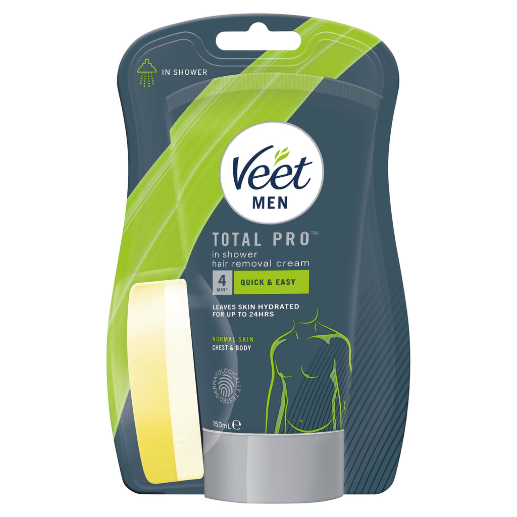 Veet Men's Hair Removal Cream 150ml - Shower Solution, Hydrating, Dermatologically Tested, Smooth Skin, Sensitive Areas - New - BBE 03/2028