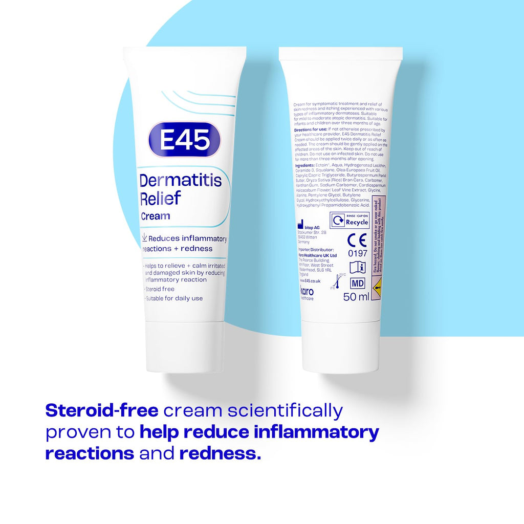 E45 Dermatitis Cream 50ml - Eczema Treatment, Itch Relief, Anti-Inflammatory, Steroid-Free - Damaged Box - BBE 04/2028