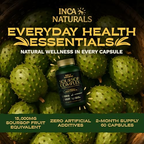 Inca Naturals Soursop Graviola Capsules 15000mg 30:1 Extract, Vitamin C, Zinc - 60 Vegan Capsules 2 Month Supply - New - BBE 01/2028