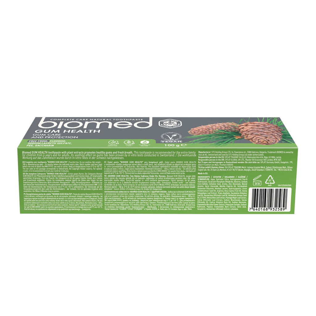 Biomed Gum Health Toothpaste - Sage Eucalyptus Rosemary Cedar - 98% Natural, Vegan, SLES Free - 100g 3 Pack - Damaged Box